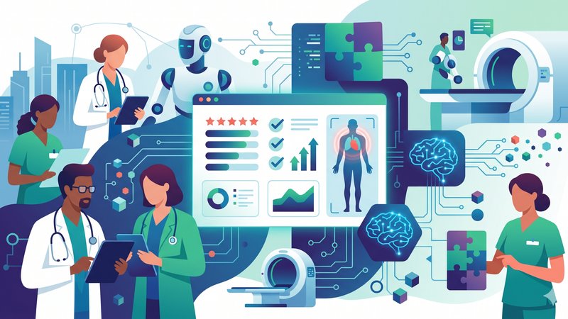 Современная иллюстрация искусственного интеллекта в медицинской диагностике для рейтинга клиник экспресс-обследований